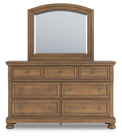 Feddinger Queen Panel Bed with Mirrored Dresser, Chest and Nightstand