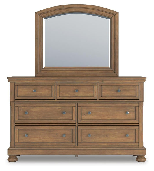 Vandenmore California King Panel Bed with Mirrored Dresser