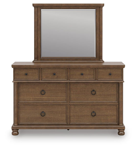 Chadworth California King Poster Bed with Mirrored Dresser and Nightstand
