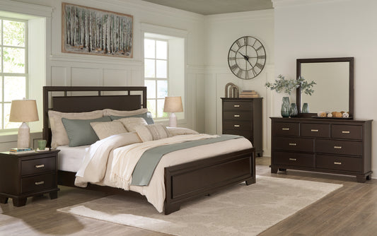 Covetown King Panel Bed with Mirrored Dresser, Chest and 2 Nightstands
