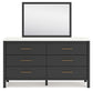 Cadmori King Upholstered Panel Bed with Mirrored Dresser and Chest