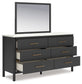 Cadmori King Upholstered Panel Bed with Mirrored Dresser and Chest