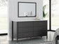 Cadmori Full Upholstered Panel Bed with Mirrored Dresser and Nightstand