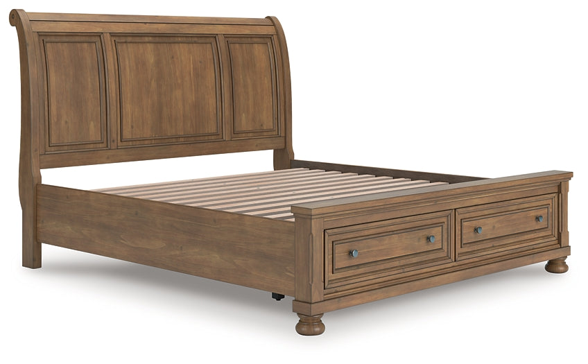 Feddinger King Storage Sleigh Bed with Mirrored Dresser, Chest and Nightstand