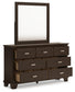 Covetown California King Panel Bed with Mirrored Dresser