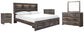 Drystan Queen Bookcase Bed with 2 Storage Drawers with Mirrored Dresser and 2 Nightstands