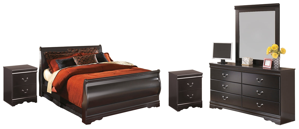 Huey Vineyard Twin Sleigh Bed with Mirrored Dresser and 2 Nightstands