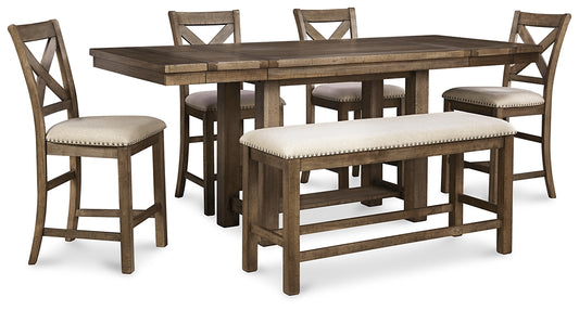 Moriville Counter Height Dining Table and 4 Barstools and Bench