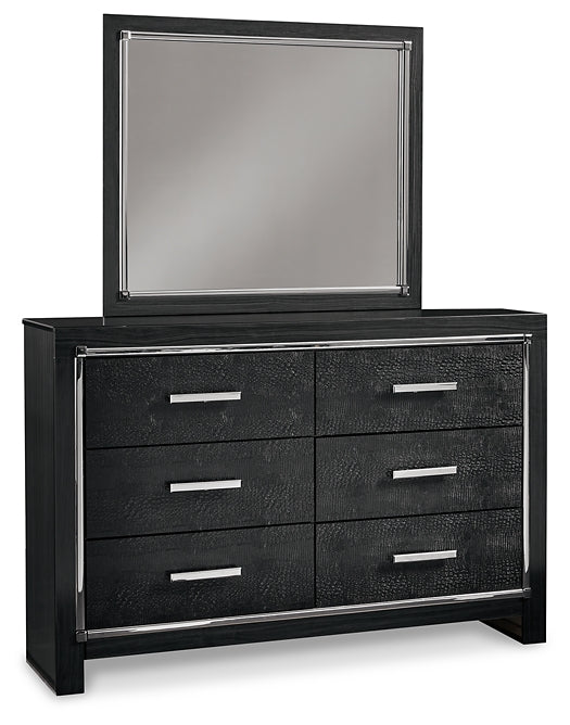 Kaydell King Upholstered Panel Headboard with Mirrored Dresser