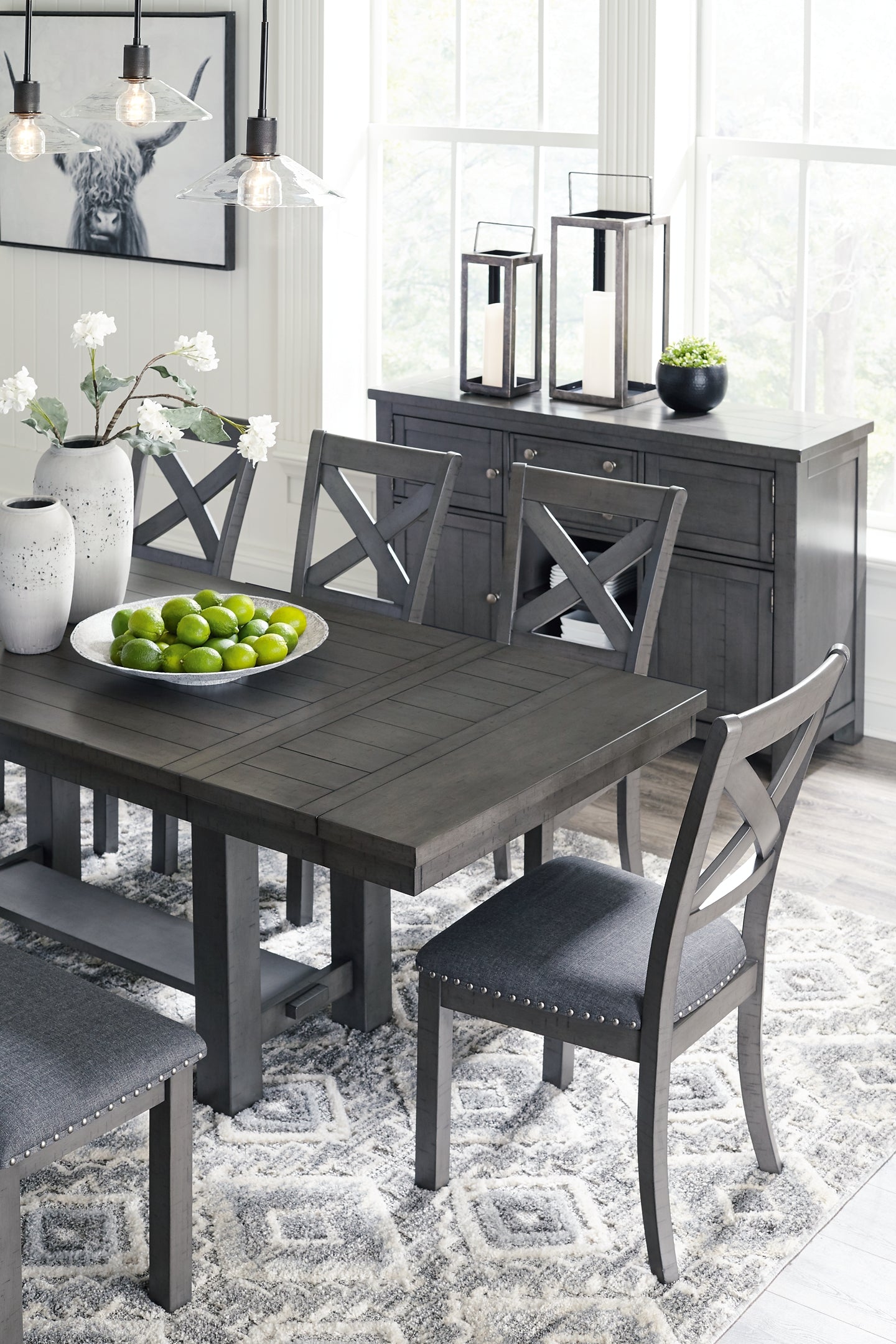Myshanna Dining Table and 6 Chairs and Bench