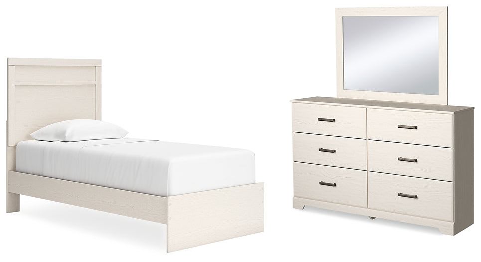 Stelsie Twin Panel Bed with Mirrored Dresser