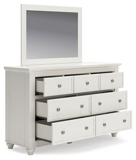 Grantoni King Panel Bed with Mirrored Dresser
